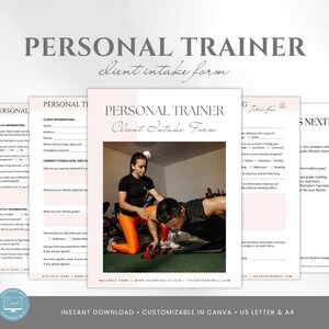 Personal Trainer Intake Form Template, Editable Canva Fitness Client Questionnaire, Health Assessment Form, US Letter and A4