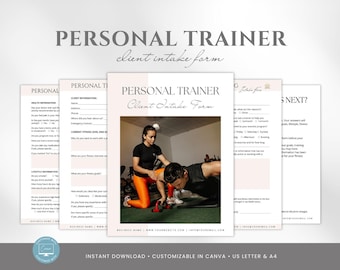 Personal Trainer Intake Form Template, Editable Canva Fitness Client Questionnaire, Health Assessment Form, US Letter and A4