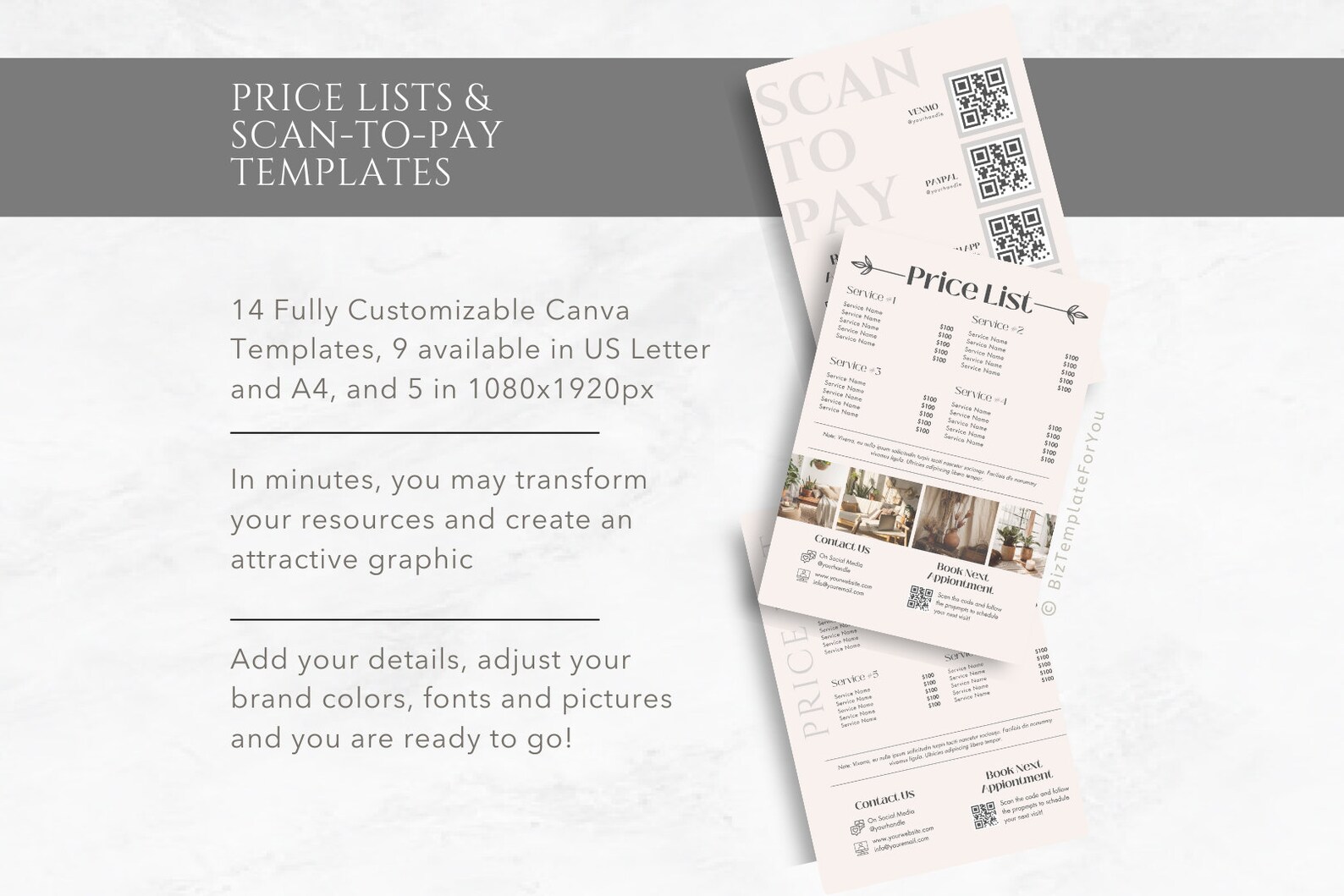 Editable Scan to Pay Template, Small Business Price List Canva Template ...