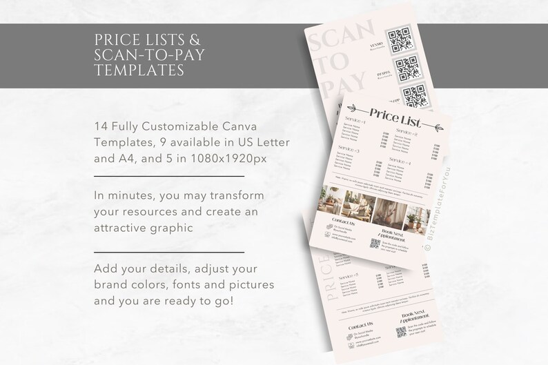 Editable Scan to Pay Template, Small Business Price List Canva Template ...