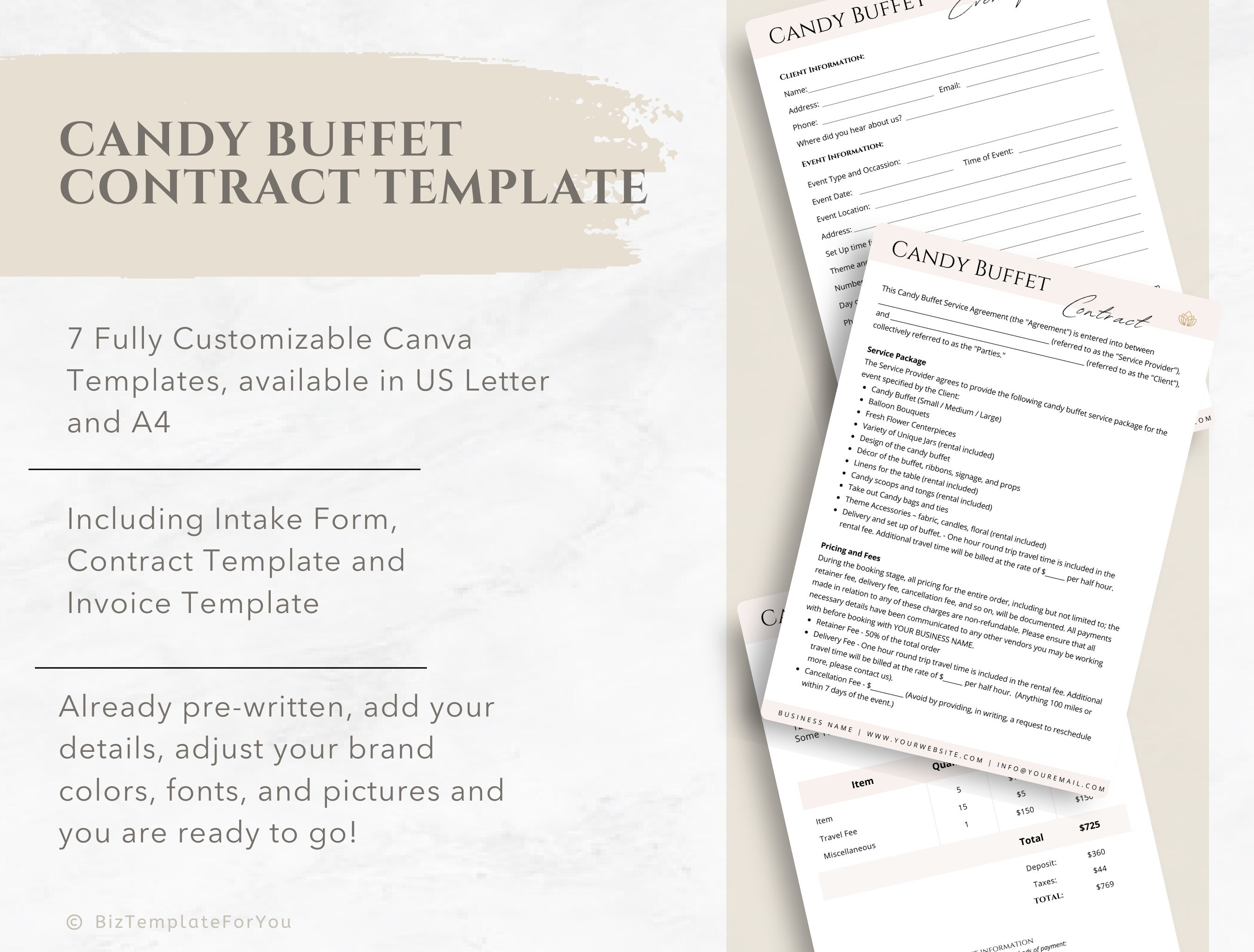 Editable Candy Buffet Contract Template Dessert Table Service Etsy