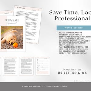 Puppy Sale Contract Template, Editable Puppy Adoption Agreement, Dog Breeder Contract Forms, Puppy Contract of Sale, Canva editable image 5