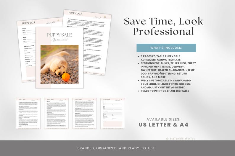 Puppy Sale Contract Template, Editable Puppy Adoption Agreement, Dog Breeder Contract Forms, Puppy Contract of Sale, Canva editable image 5