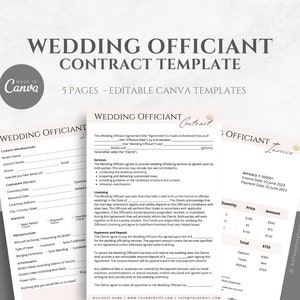 Editable Wedding Officiant Contract Template, Wedding Minister Service Agreement, Wedding Registrar Business Form, incl. Invoice Template