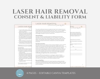 Editable Laser Hair Removal Consent and Liability Form Template, Laser Hair Removal Consultation, Esthetician Business, Spa, Canva editable