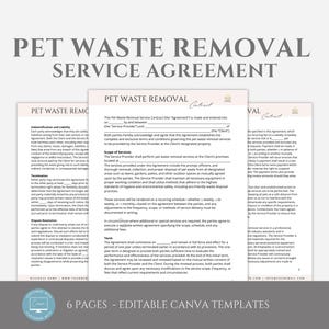 Editable Pet Waste Removal Service Contract Template, Poop Scooper Service Agreement, Dog Waste Removal, Professional Service, Canva files