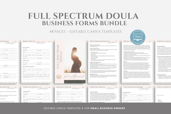 Editable Full Spectrum Doula Business Forms, Doula Template, Doula Contract, Doula Business Forms, Virtual Doula Contract, editable in Canva