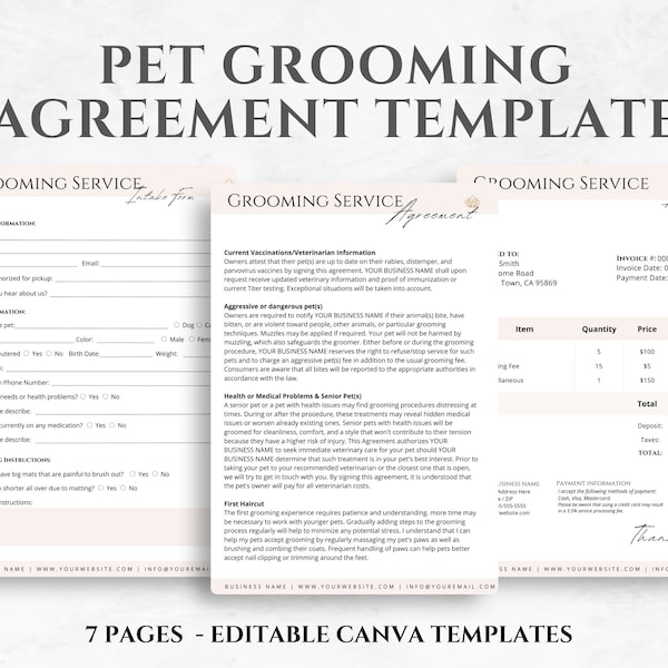 Dog Grooming Service Agreement Form Etsy