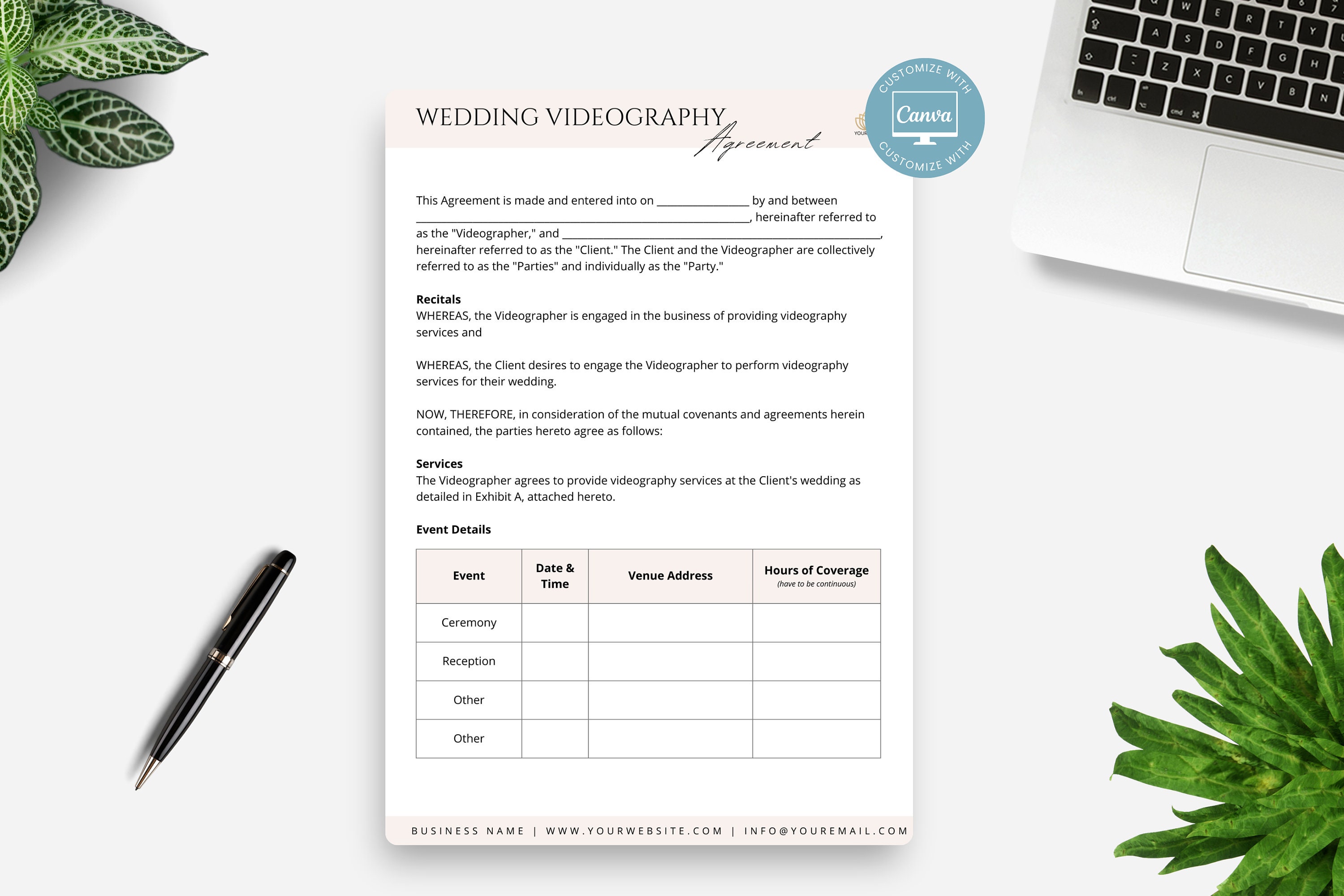 Videographer Contract and Invoice