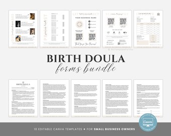 Editable Birth Doula Forms Bundle, Birth Doula Contract, Price List, Scan to Pay, Social Media Sign, Canva Templates,Doula Service Agreement
