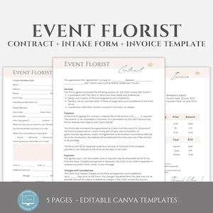 Editable Event Florist Contract Template, Flower Arrangements Service Agreement, Floral Service Business Forms, Canva editable