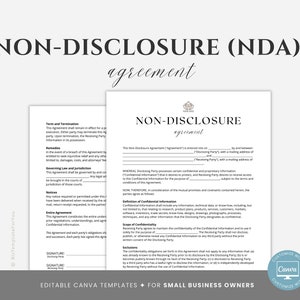 Editable Non-Disclosure Agreement Template, NDA Agreement Contract Tempate, Confidentiality Disclosure Form, Fully Editable in Canva