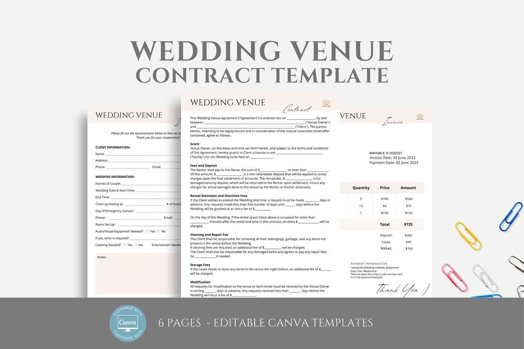 Editable Wedding Venue Contract Template, Venue Rental Agreement, Event Editable Wedding Venue Contract Template, Venue Rental Agreement, Event