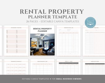 Editable Rental Property Planner Template, Landlord Planner Template, Real Estate Log, Property Business Planner, Vacation Rental,Canva File