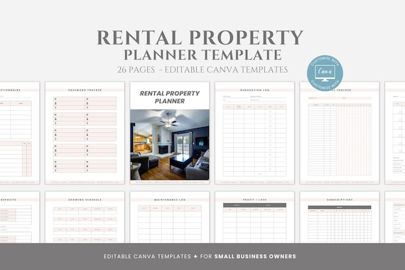 Editable Rental Property Planner Template, Landlord Planner Template, Real Estate Log, Property Business Planner, Vacation Rental,Canva File