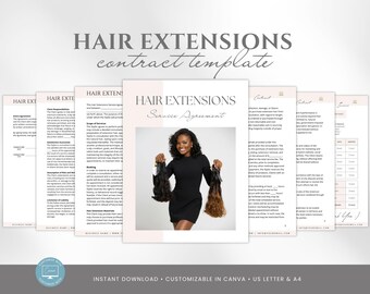 Editable Hair Extension Contract Template, Client Consent & Service Agreement for Stylists, Canva Template for Hair Professionals and Salons