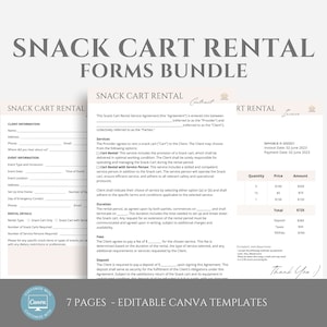 Editable Snack Cart Service Contract Template, Snack Cart Rental Service Agreement, Event Services Business Template Form, Canva editable