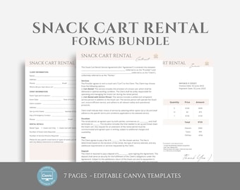 Editable Snack Cart Service Contract Template, Snack Cart Rental Service Agreement, Event Services Business Template Form, Canva editable