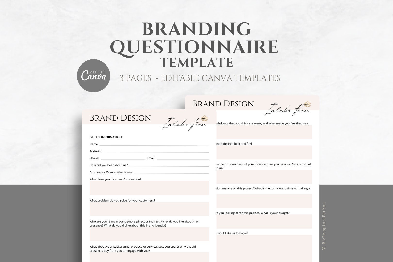 Editable Branding Questionnaire Template, Freelance Graphic Design Editable Branding Questionnaire Template, Freelance Graphic Design