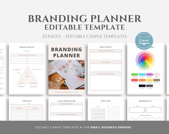 Editable Branding Planner Template, Brand Strategy Workbook, Business Branding, Marketing Planner Canva Templates, Brand Identity Forms