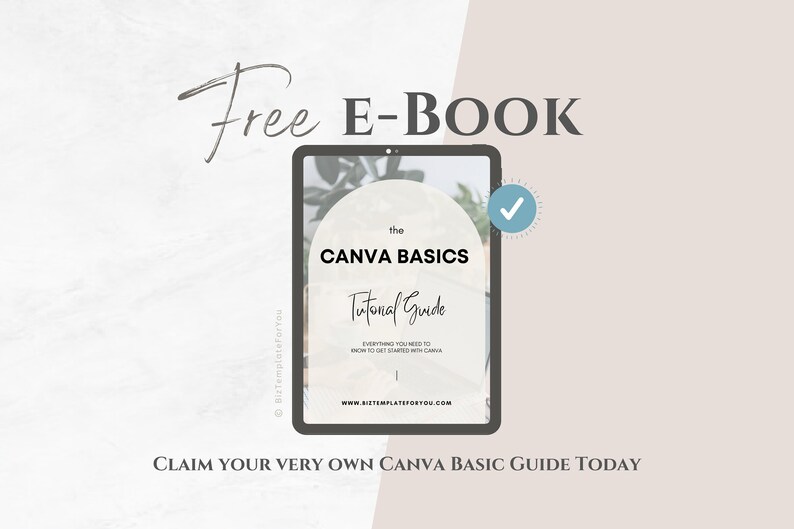 Puede incluir: Una tableta digital que muestra un libro electr&oacute;nico gratuito titulado "The Canva Basics Tutorial Guide". La portada del libro electr&oacute;nico presenta una planta verde y el texto "Todo lo que necesitas para empezar con Canva".