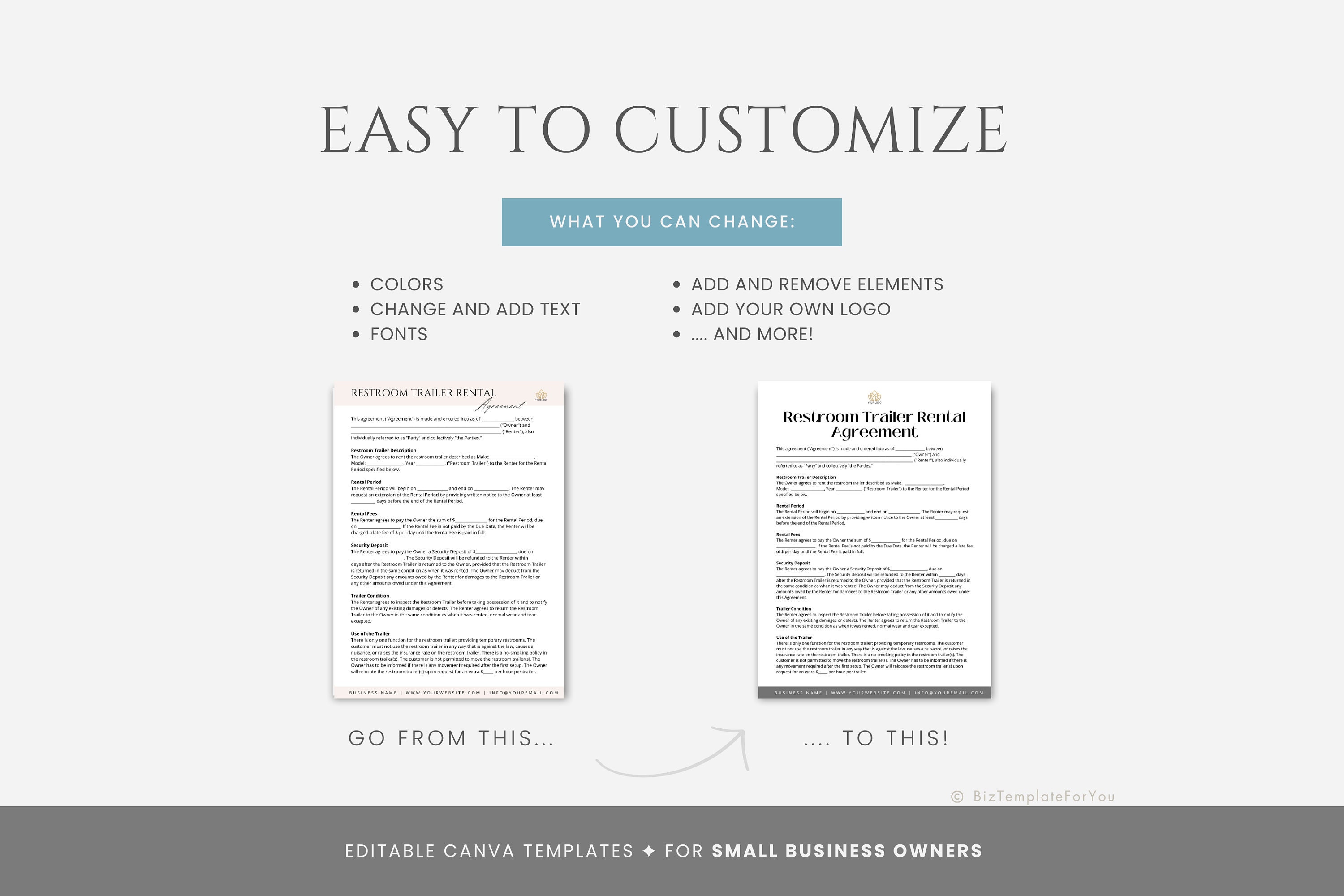 Editable Restroom Trailer Rental Agreement Template, Portable Toilet