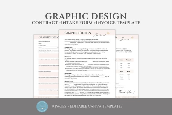 Editable Graphic Design Forms Bundle, Incl. Contract, Intake Form and Invoice, Service Agreement for Freelance Graphic Designers, Canva