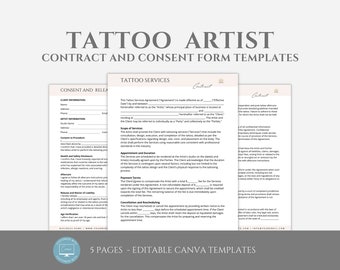 Editable Tattoo Artist Contract Template, Tattoo Consent Form, Tatto Artist Business Forms, Service Agreement Template, Canva editable