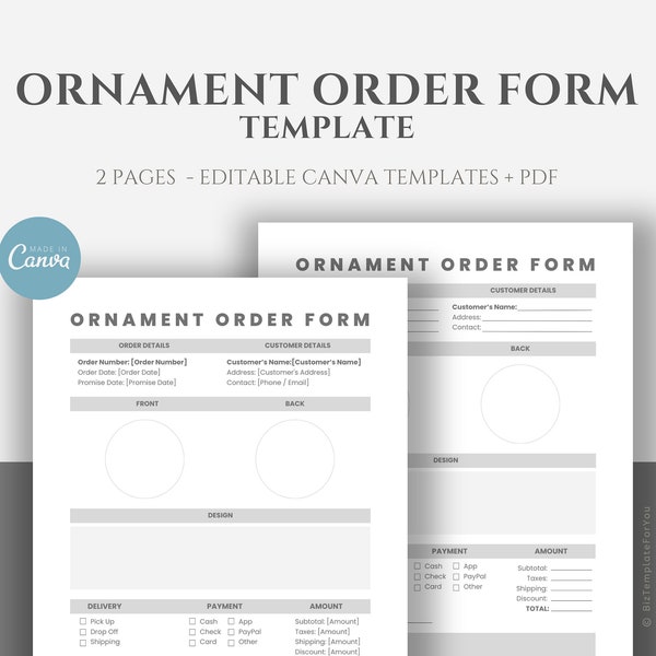 Editable Ornament Order Form Template, Printable Ornament Order Form Template, Small Business Order Form, Decor Order Template, Canva edit