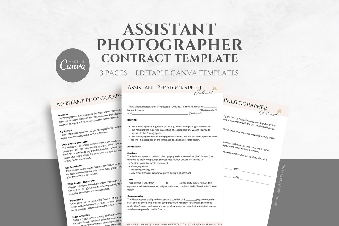 Editable Assistant Photographer Contract Template, Photographer