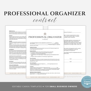 Editable Professional Organizer Contract Template, Client Intake Form, Organizing Service Agreement, Invoice Template, Canva editable