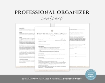 Editable Professional Organizer Contract Template, Client Intake Form, Organizing Service Agreement, Invoice Template, Canva editable