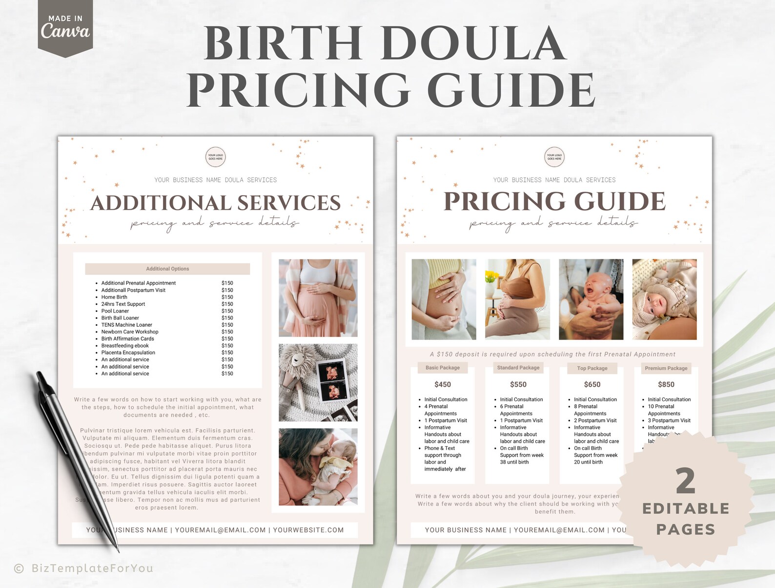Birth Doula Price List Editable Rate Sheet Doula Business Etsy