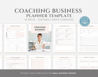 Editable Coaching Business Planner, Coaching Session Planner, Life Coach, Business Coach, Online Business Journal, Canva Template