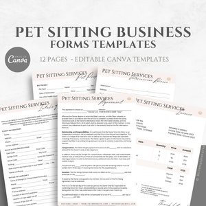Editable Pet Sitting Contract Template, Pet Sitter Templates, Pet Sitting Service Agreement, Pet Sitter Business Forms, Canva editable
