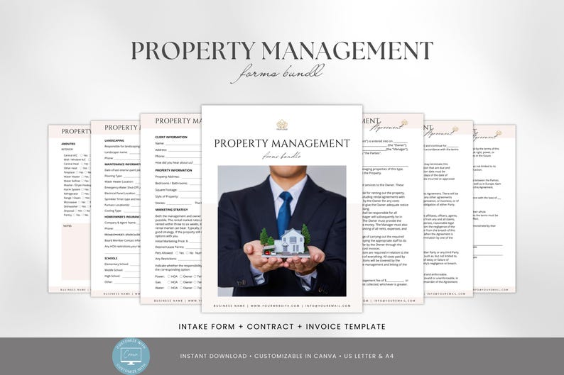 Editable Property Management Contract Template, Real Estate Property Management Service Agreement incl. Intake Form and Invoice Template image 1
