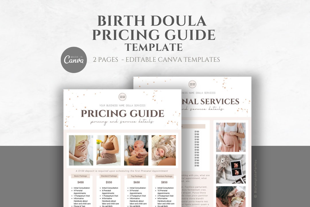 Birth Doula Price List Template, Editable Rate Sheet, Doula Business