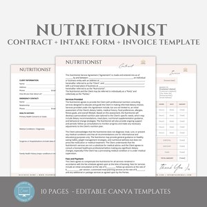 Editable Nutritionist Client Intake Form and Contract Template, Canva editable, Nutrition Consultant Forms, Nutritionist Service Agreement
