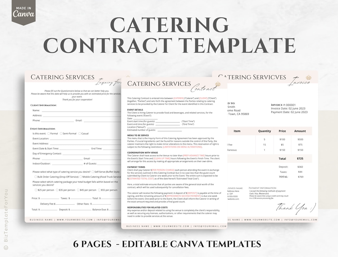 catering order form template | editable business... Editable Catering Contract Template Catering Order Form - Etsy