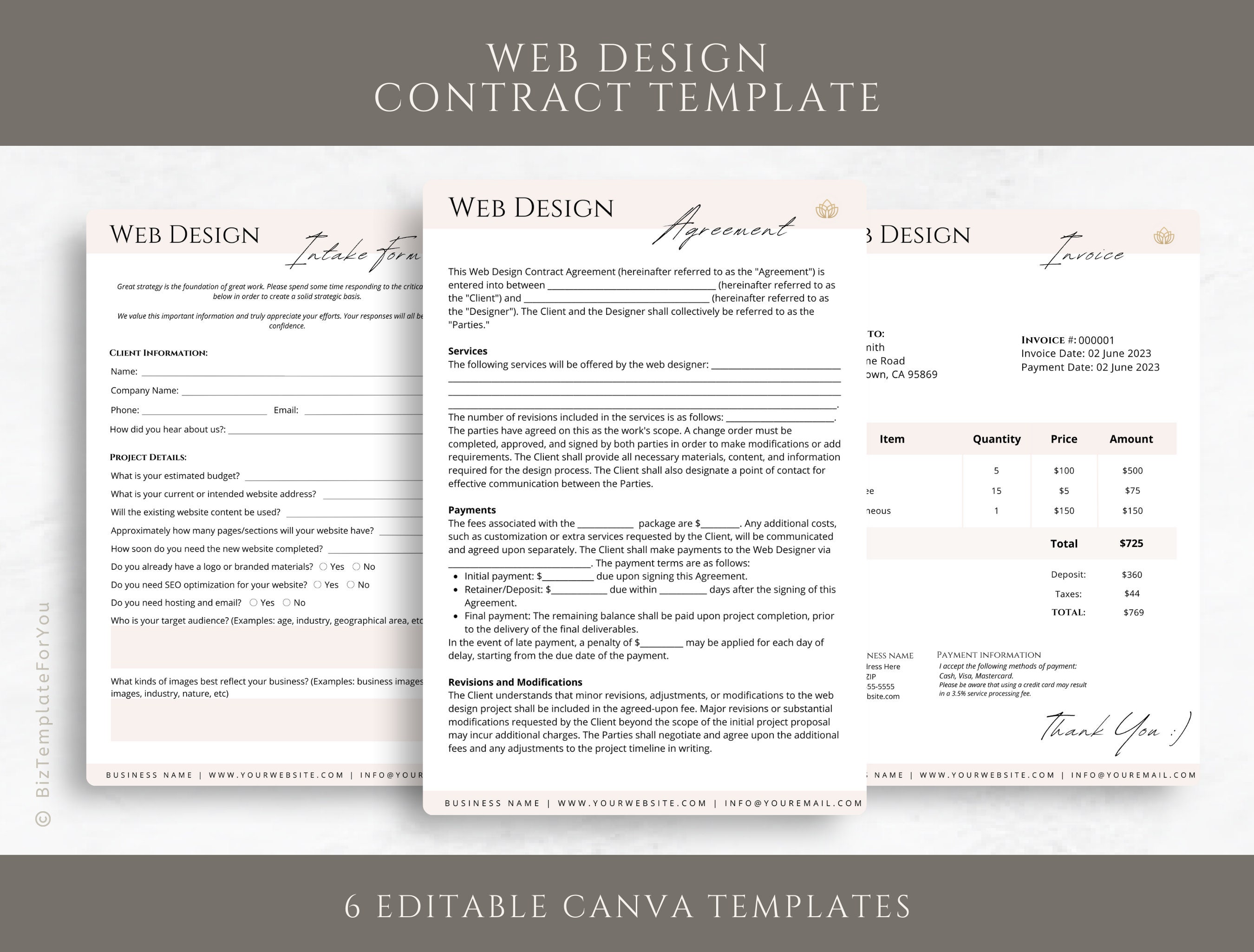 Editable Web Design Contract Template Freelance Website - Etsy
