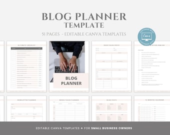 Editable Blog Planner Template, New Blog Launch Planner, Blog Workbook, Start a Blog, Blog Organizer Canva Template, Printable Planner
