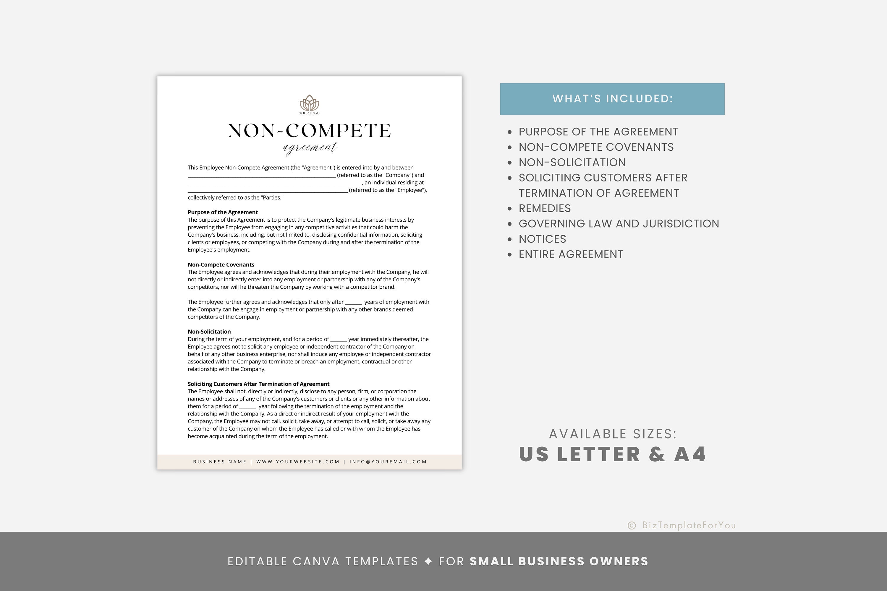 Editable Employee Non-compete Agreement Template, Non Compete Agreement ...