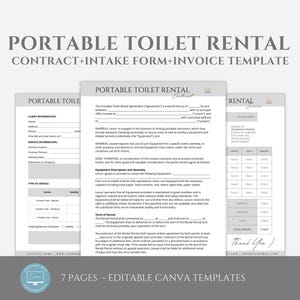 Editable Portable Toilet Rental Agreement Template, Portable Potty Rental Contract, Mobile Restroom Rental Agreement, editable in Canva