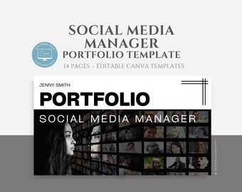 Editable Social Media Manager Portfolio Template, Freelance Social Media Marketer Portfolio, Monochrome Canva Template for SMM's, Canva