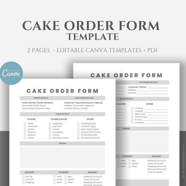 Editable Cake Order Form Template, Printable Bakery Order Form Template, Small Business Order Form, Cookies Order Template, Canva editable