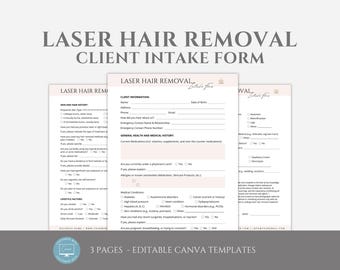 Editable Laser Hair Removal Client Intake Form Template, Laser Hair Removal Consultation Questionnaire, Esthetician Business, Canva editable