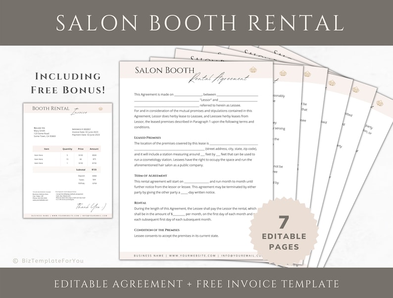 Editable Salon Booth Rental Agreement Professional Booth Etsy