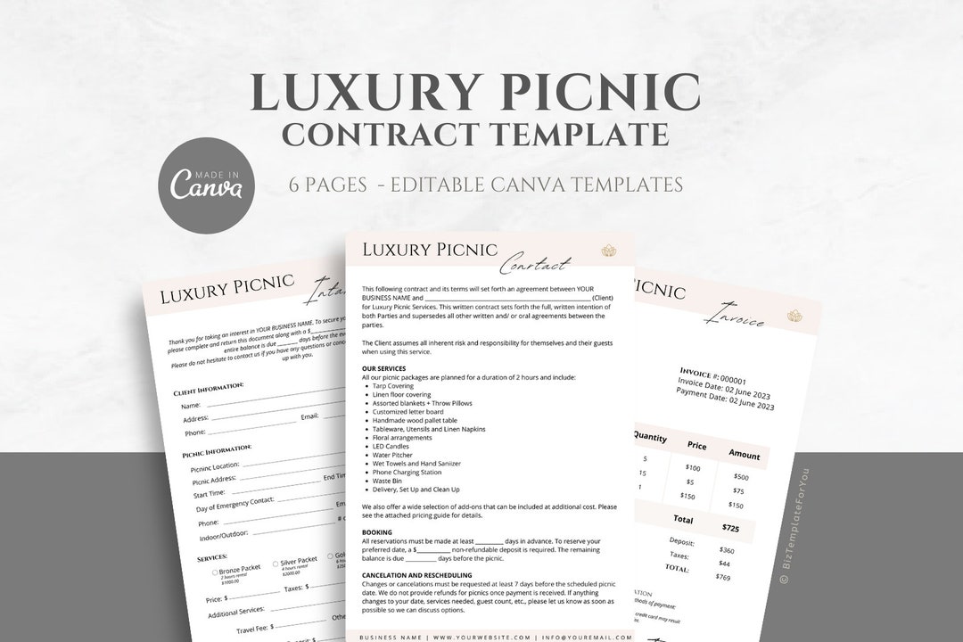 Editable Luxury Picnic Contract Template, Professional Rental Agreement Terms & Conditions for