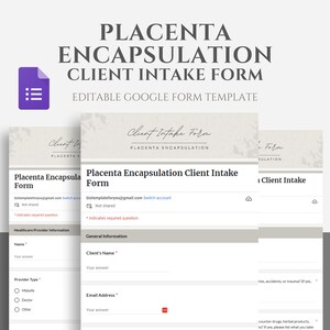 Editable Placenta Encapsulation Client Intake Form Template for Doulas, Midwives, Birth Professionals, New Client Onboarding Questionnaire