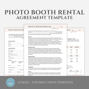 Editable Photo Booth Contract Template, Professional Photo Booth Rental Agreement Terms & Conditions, Provider Form, Canva Template